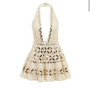 Raisa Vanessa Deep V-Neck Lace Mini Dress with Hologram Details 38